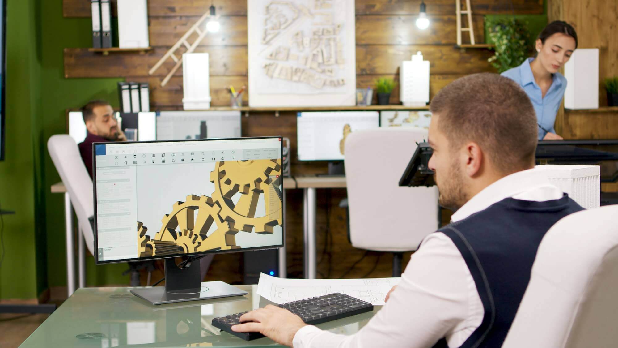 Construction engineer working on building mechanics on computer